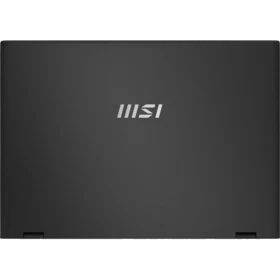 MSI Prestige 16 AI Studio B1VEG-023TR siyah laptop kapağında MSI logosu bulunan üst görünüm