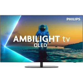 Philips 42OLED810 Ultra HD 4K OLED televizyon, astronot görselli ekranda, genel renkli vitrin TV