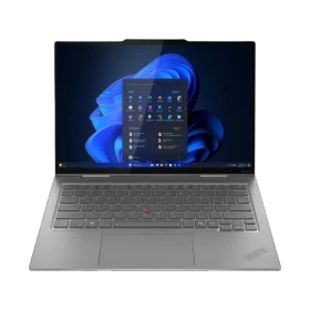 Gri ThinkPad X1 G10 Aura Edition 2'si 1 arada laptop, önden açık konumda Windows ekranıyla görünümü