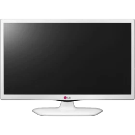 LG 24MT45D-WZ HD Ready LED televizyon; siyah ekranlı, beyaz tasarımlı TV ekranı vitrinde görünüyor.