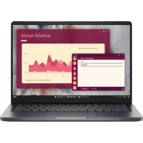 Dell Pro 14 PC14250 gri laptop, 64GB RAM 2TB SSD ve Windows 11 Pro ekranında iş uygulaması görünümü