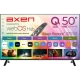 Axen AX50QMN252C-S Ultra HD 4K LED televizyon, webOS arayüzü açık ekranı ve ayaklarıyla önden görünüm