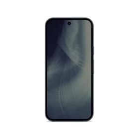 Google Pixel 11 siyah akıllı telefonun önden görünümü, çerçevesiz ekranı ve ön kamerası
