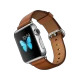 Apple Watch 38 mm, gümüş paslanmaz çelik kasalı ve klasik tokalı kahverengi kayışlı akıllı saat