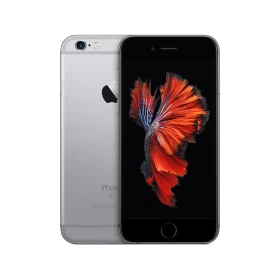 Apple iPhone 6 siyah akıllı telefonun ön ve arka yüzünün vitrin görünümü, ekranda renkli desen