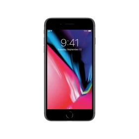 Apple iPhone 8 Plus siyah akıllı telefon, önden görünüm, ana ekran açık vitrin ürün çekimi