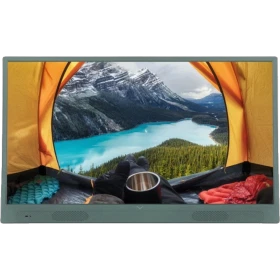 Vestel 32H9520Y HD Ready LED televizyon, kamp manzarası gösteren siyah ekran tasarımıyla önden görünüm