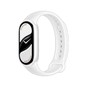Xiaomi Smart Band 10 Seramik Akıllı Bileklik, beyaz kayışlı ve siyah ekranlı akıllı saat