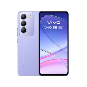 Vivo v40 SE mor akıllı telefon, ön ekran ve üçlü arka kamera tasarımıyla vitrin görünümü