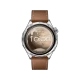 Honor Watch 6 kahverengi deri kordonlu akıllı saat, gümüş kasası ve yuvarlak ekranıyla önden görünüm