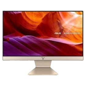 Asus V222FBK-BA011D masaüstü bilgisayar, renkli ekranı ve beyaz standıyla önden görünüm