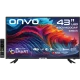 Onvo 43OV4000AF Full HD LED televizyon, siyah çerçeveli 43 inç ekranı ve kumandasıyla önden görünüm