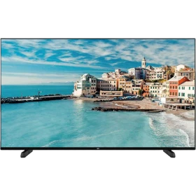 SEG 55SBU740 Ultra HD 4K LED televizyon, sahil manzarasını gösteren ince çerçeveli siyah ekran