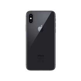 Siyah Apple iPhone XS akıllı telefonun arka yüzü, çift kamera ve Apple logosu görünümü