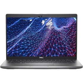 Dell Latitude 5430 N201L543014EMEA-U gri ultrabook laptop; mavi-beyaz ağ desenli ekranıyla önden görünüm