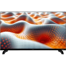Vestel 24H8750 HD Ready LED televizyon, siyah çerçeveli ekranında renkli soyut görüntüyle önden görünüm
