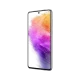 Samsung Galaxy A73 siyah akıllı telefon, ön yüz ekran görünümü ve ince çerçeveli tasarım