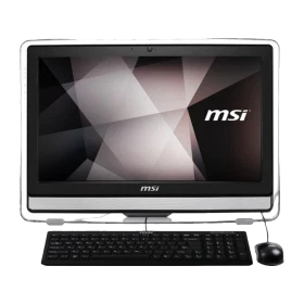 MSI PRO AC17-301TR-X masaüstü bilgisayar, siyah ekranı, klavyesi ve faresiyle önden görünüm