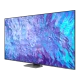 Samsung 98Q80C Ultra HD 4K QLED TV, genel renkli düz ekran ve canlı mavi-mor ekran görüntüsü