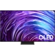 Samsung 77S95D Ultra HD 4K OLED televizyon, genel renk, canlı mor mavi ekran tasarımı ile vitrinde görünüm