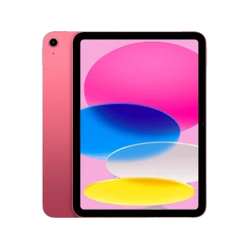 Pembe Apple iPad 10. Nesil Wi‑Fi + Cellular 64 GB, ön ekranı canlı renklerle öğrenci tableti görünümü.