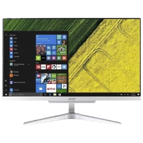 Acer Aspire C22-865 masaüstü bilgisayar, gümüş renkli ince ekran ve Windows arayüzüyle önden görünüm