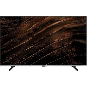 Vestel 43U9700 Ultra HD 4K LED televizyon, siyah ekranında kahverengi soyut desen ve ince çerçeveyle.