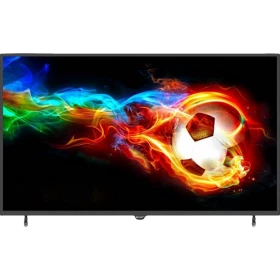 Axen AX49UIL08 Ultra HD 4K LED televizyon, ekranda renkli ışıklarla çevrili futbol topu görüntüsüyle