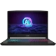 MSI Katana A15 AI B8VG-434XTR siyah oyuncu laptop, açık ekran ve RGB klavye aydınlatmasıyla önden görünüyor