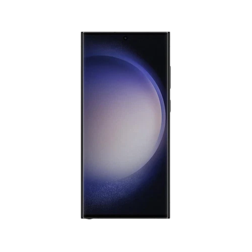 Samsung Galaxy S23 Ultra siyah akıllı telefon, önden görünümde ince çerçeveli ekran tasarımı