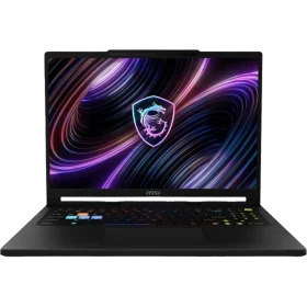 MSI Raider 16 HX B2WJ-022TR siyah oyuncu laptop; RGB arka ışıklı klavye ve neon ekran efekti.