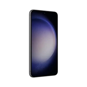 Samsung Galaxy S23 siyah akıllı telefon, önden görünüm, ince çerçeveli ekran ve ön kamera detayı