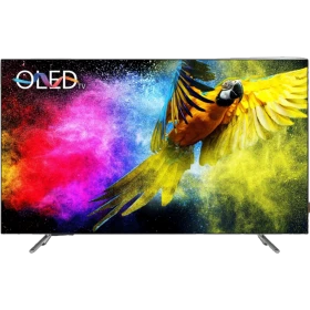 Grundig 55 GHO 9700 Ultra HD 4K OLED TV, siyah çerçeveli televizyonun önden görünümü