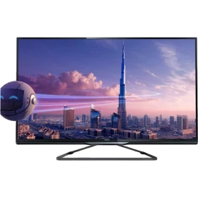 Philips 46PFL4908K Full HD LED Televizyon, şehir manzaralı ekranda, modern ince tasarım.