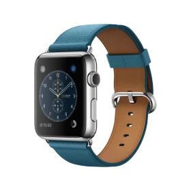 Apple Watch 42 mm gümüş paslanmaz çelik kasalı, okyanus mavisi klasik tokalı kayışlı akıllı saat
