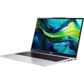 Acer Aspire Lite AL15-71P-51AR gümüş iş ve ofis laptopu, açık ekranda ince çerçeveli tasarımıyla önden görünüm