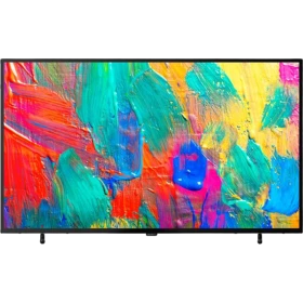 Sunny SN55UIL08 Ultra HD 4K TV, siyah çerçeveli televizyon ve renkli soyut ekran görüntüsü