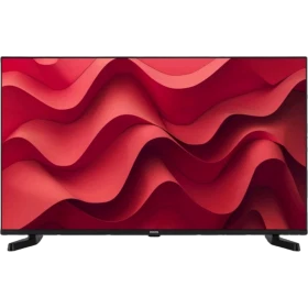 Vestel 43F8740 Full HD FHD LED TV, kırmızı dalga desenli ekranı ve siyah çerçevesiyle önden görünüm