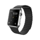 Apple Watch 42 mm gümüş paslanmaz çelik kasalı, siyah deri Loop kayışlı akıllı saat