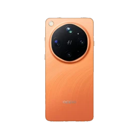 Turuncu Oppo Find X9 Ultra akıllı telefonun arka yüzeyi, büyük dairesel çoklu kamera modülüyle öne çıkıyor