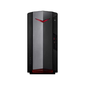 Acer Nitro N50-620 masaüstü bilgisayar, siyah kasa ve kırmızı detaylarıyla önden görünür