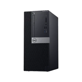 Dell OptiPlex 7070 N003O7070MT_W siyah masaüstü bilgisayar, ön paneli ve bağlantı noktalarıyla