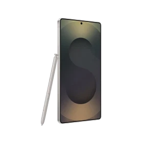 Titanyum Siyah Samsung Galaxy S25 Ultra akıllı telefon, önden ekran görünümü ve S Pen kalemle birlikte