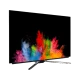 Beko B55 OLED 9890 5B Ultra HD 4K TV, renkli patlama görüntüsü ve ince ayaklı tasarımıyla önden görünüm