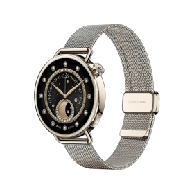 Xiaomi Watch S4 41mm Milanese altın akıllı saat, zarif kadran ve metal örgü kayışla sunuluyor.