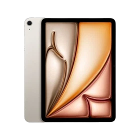 Apple iPad Air 2024 128 GB 11 inç, Yıldız Işığı renkli tablet arka kapak ve ekran görünüyor