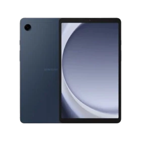 Samsung Galaxy Tab A9 lacivert tablet; 8 GB 128 GB depolama seçeneğiyle ön-arka görünüm.