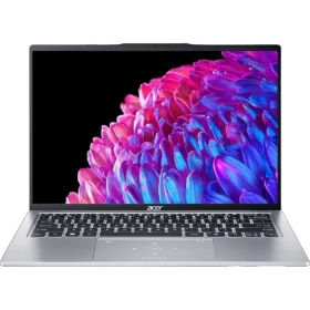 Acer Swift Go 14 SFG14-73-75DT gümüş ultrabook laptop, açık kapaklı önden görünüm ana ürün sunumu