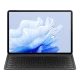 Huawei Matepad Air siyah tablet; klavye tabanlı görünüm, ince tasarım ve canlı çiçek ekran içeriği.