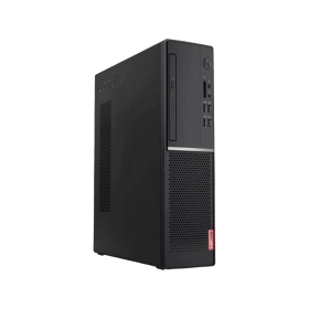 Lenovo V520S SFF 10NM0025TX siyah masaüstü bilgisayar kasasının önden ve yandan görünümü